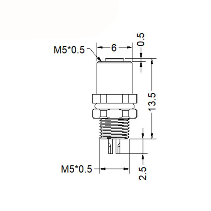 M5 4pins A code female straight rear panel mount connector,unshielded,solder,brass with nickel plated shell